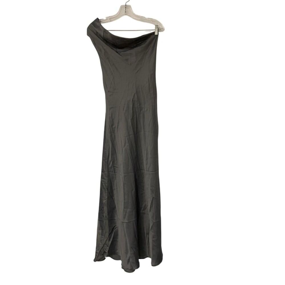Zara Womens Asymmetrical Satin Midi Dress Medium Anthracite Gray 5029/208 NWT - Picture 6 of 16